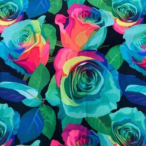 Turquoise Rainbow Roses Capri Soft Leggings